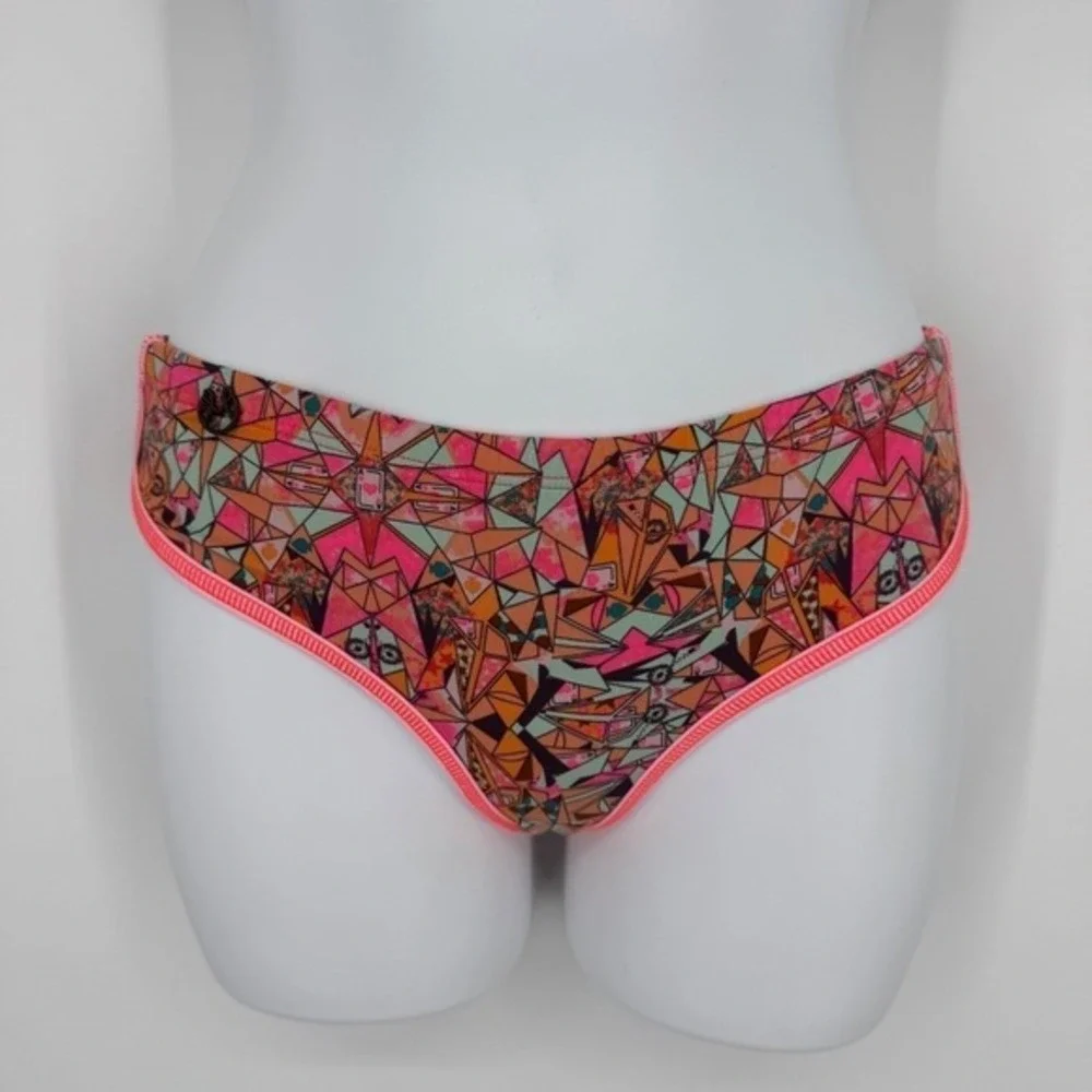 Maaji Bikini Set Size Small Pink Orange Geometric Print Swimsuit Tropical Beach